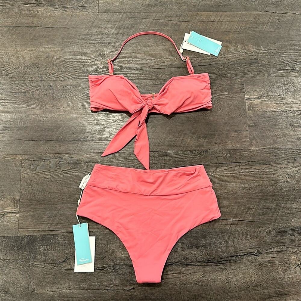 Shore‎ XL Bubble Gum Pink Two-Piece Bandeau Tie Bikini